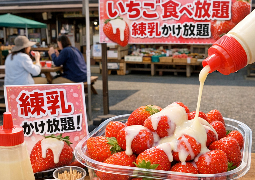 練乳Bar！いちごにたっぷり練乳をかけて、かけて、かけまくろう！